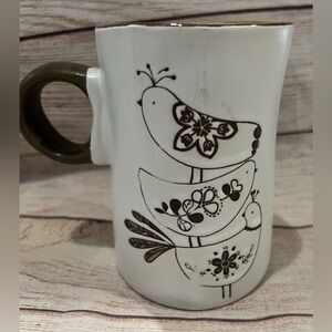 "I Love It" Handsome Ivory Ceramic Birds Embossed Coffee Tea Cup Mug